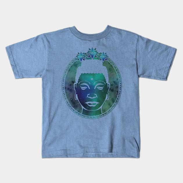 Gautama Buddha Portrait Galaxy Kids T-Shirt by MellowGroove